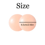 Size chart graphic showing two peach-colored circular forms with a black horizontal line and text reading 6.5cm/2.