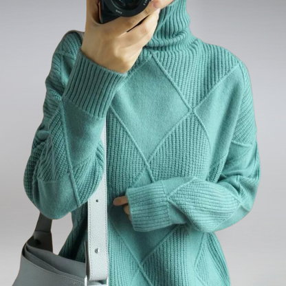 Elara Diamond Knit Turtleneck Sweater