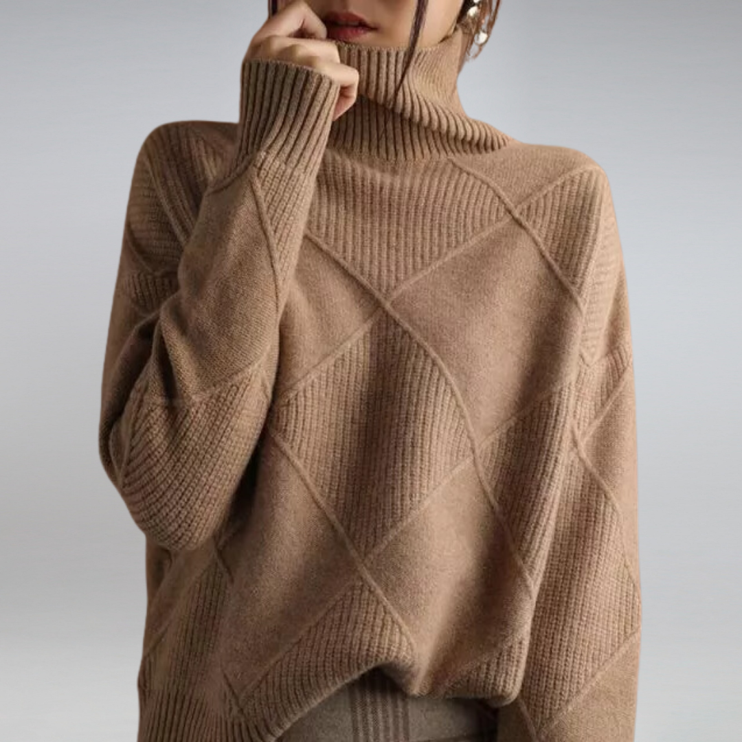 Elara Diamond Knit Turtleneck Sweater