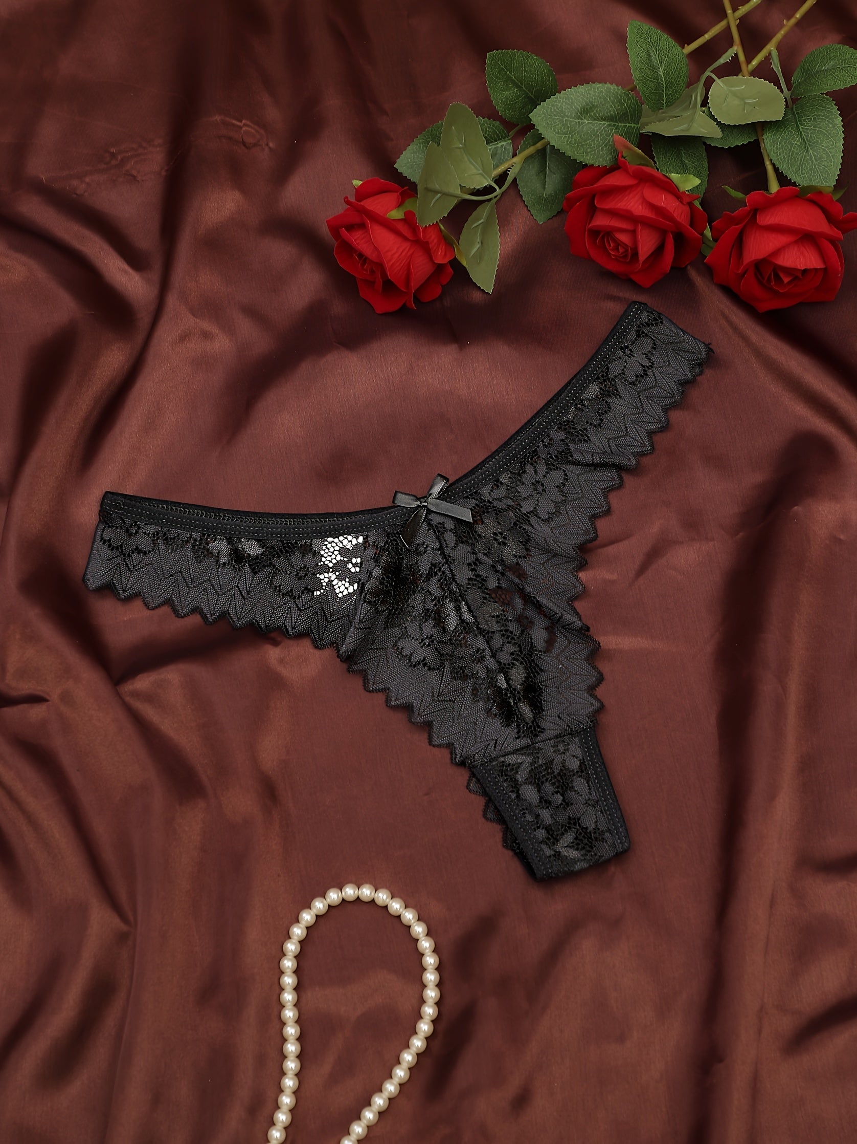 Floral Jacquard Bow Lace Women's Panties
