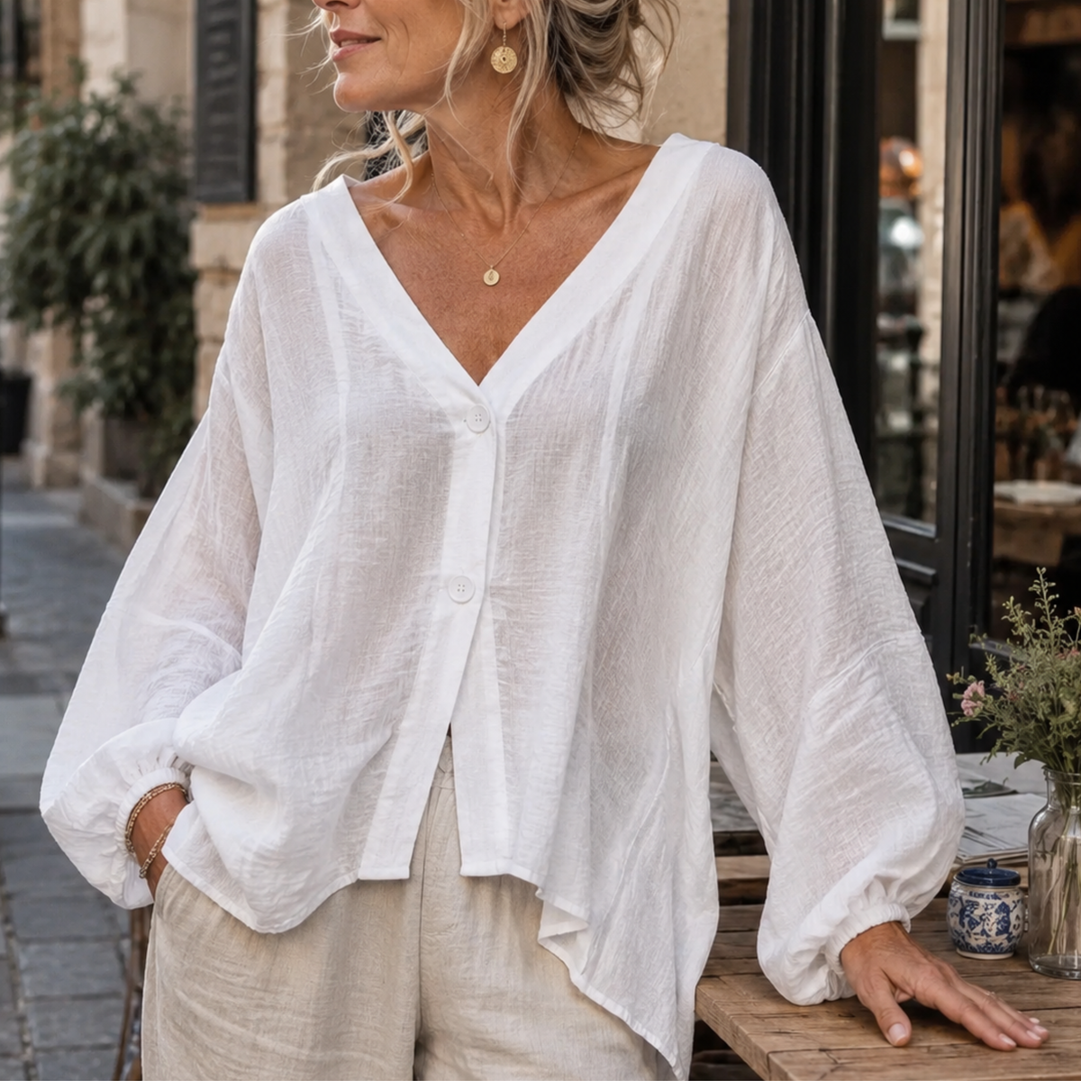 Elara Airy Batwing Blouse