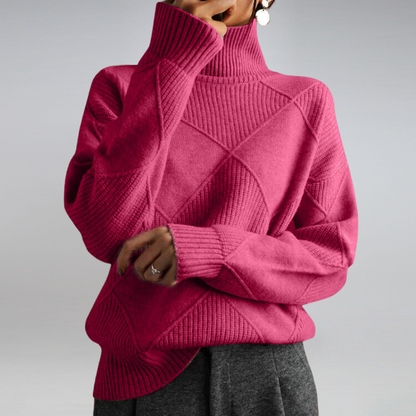 Elara Diamond Knit Turtleneck Sweater