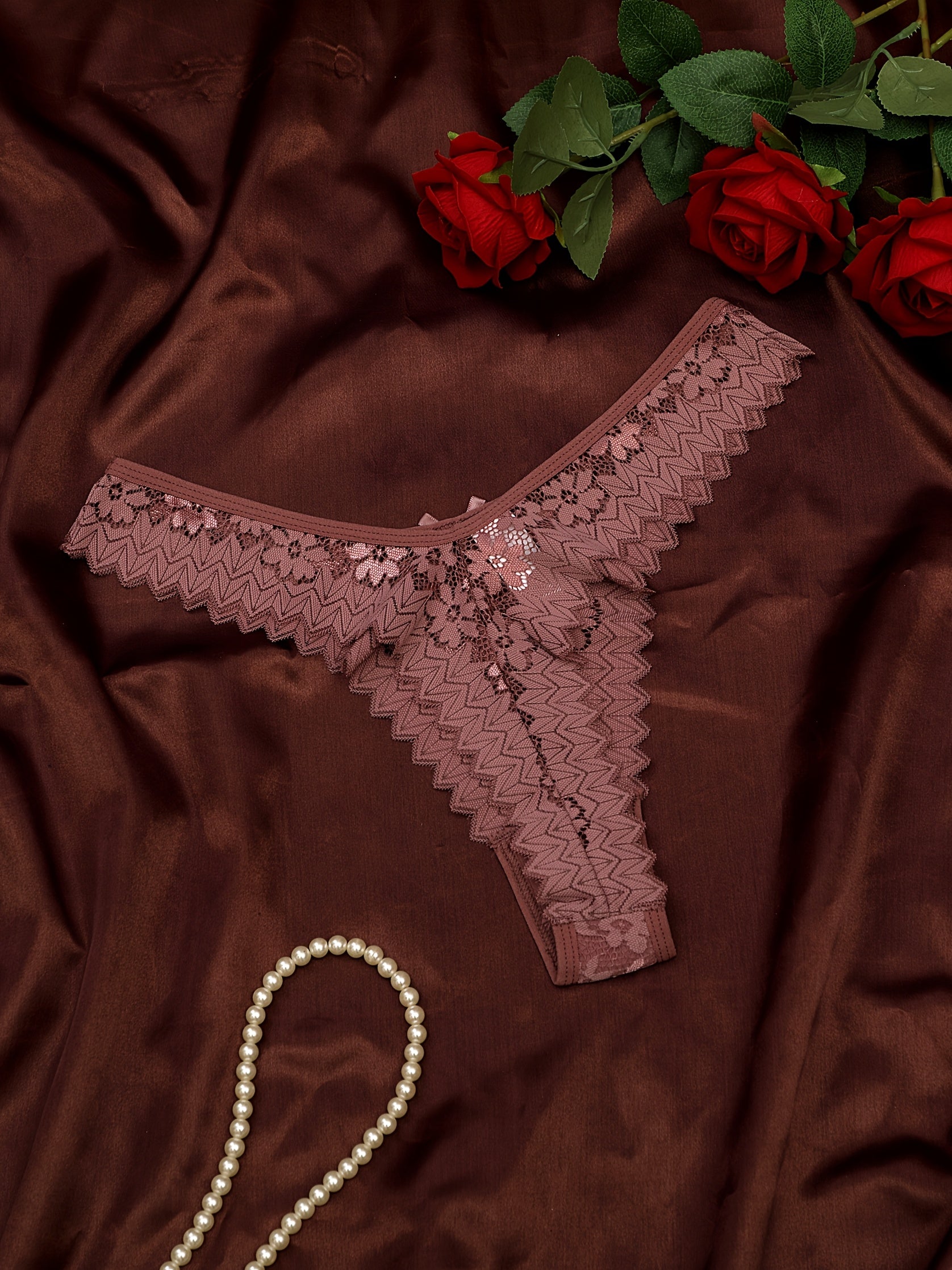Floral Jacquard Bow Lace Women's Panties