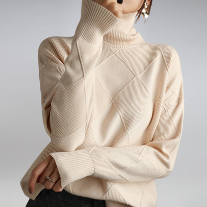 Elara Diamond Knit Turtleneck Sweater