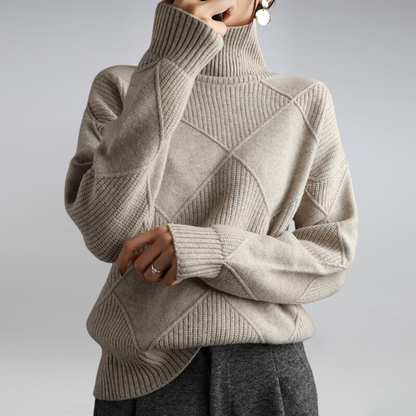 Elara Diamond Knit Turtleneck Sweater