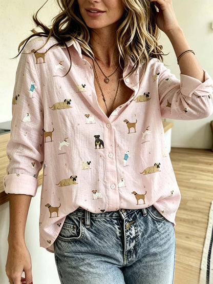 Bella Puppy Print Linen Shirt