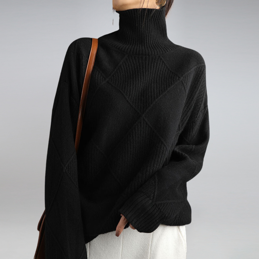 Elara Diamond Knit Turtleneck Sweater