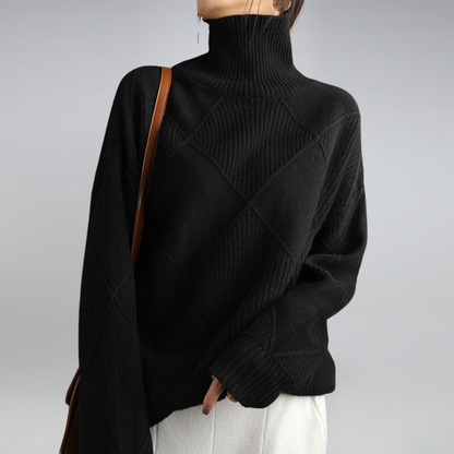 Elara Diamond Knit Turtleneck Sweater
