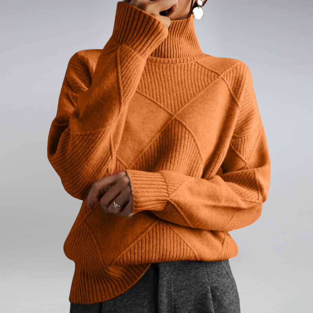 Elara Diamond Knit Turtleneck Sweater