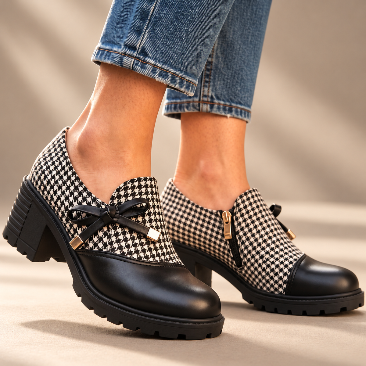 Eloise Houndstooth Bow Loafers