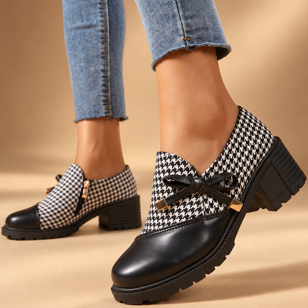 Eloise Houndstooth Bow Loafers