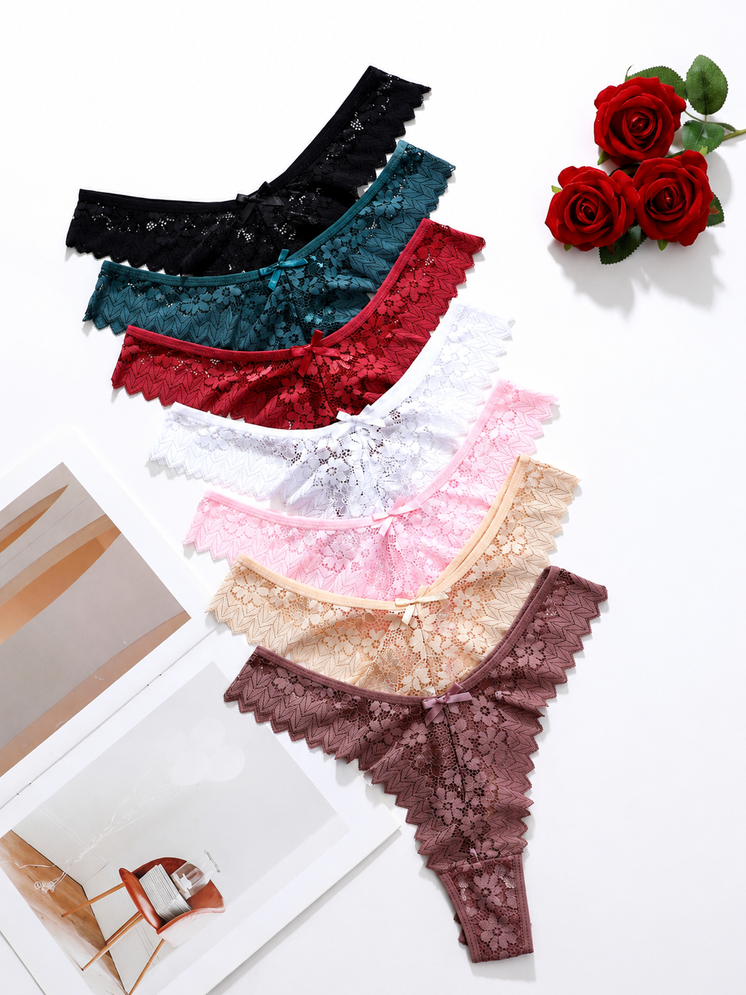 Floral Jacquard Bow Lace Women's Panties
