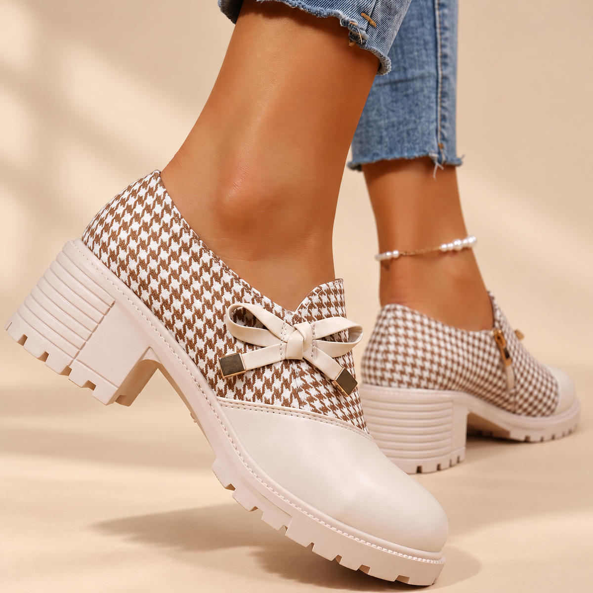 Eloise Houndstooth Bow Loafers