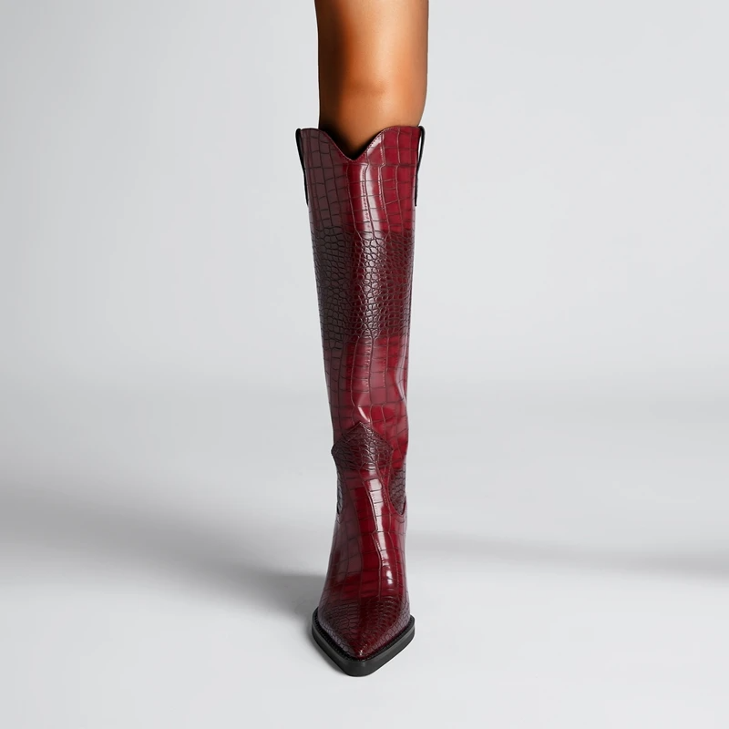 Valencia Croc Leather Knee-High Boots