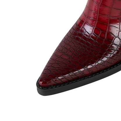 Valencia Croc Leather Knee-High Boots