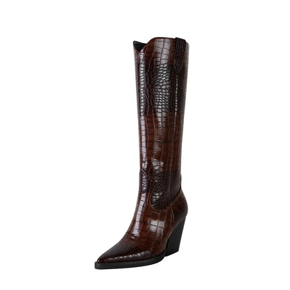 Valencia Croc Leather Knee-High Boots