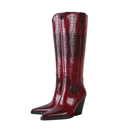 Valencia Croc Leather Knee-High Boots