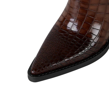 Valencia Croc Leather Knee-High Boots