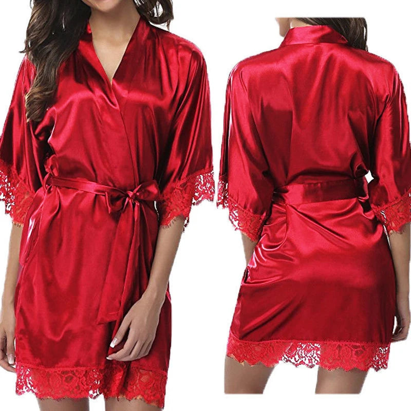 Women’s Satin Lace Trim Robe
