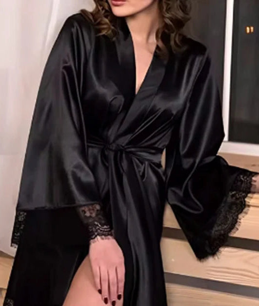 Women’s Satin Lace Trim Robe