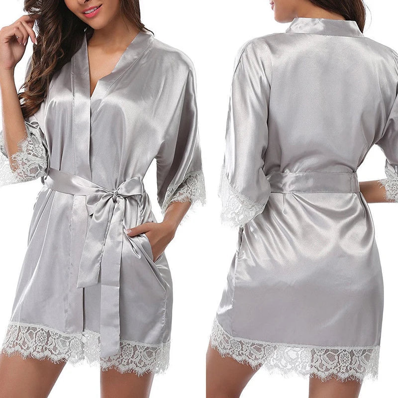 Women’s Satin Lace Trim Robe