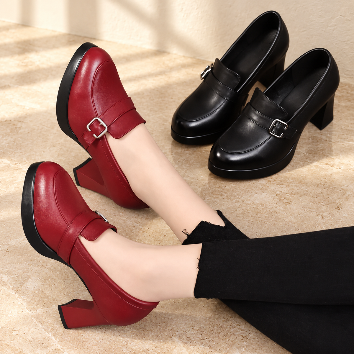 Valencia Buckle Block Heel