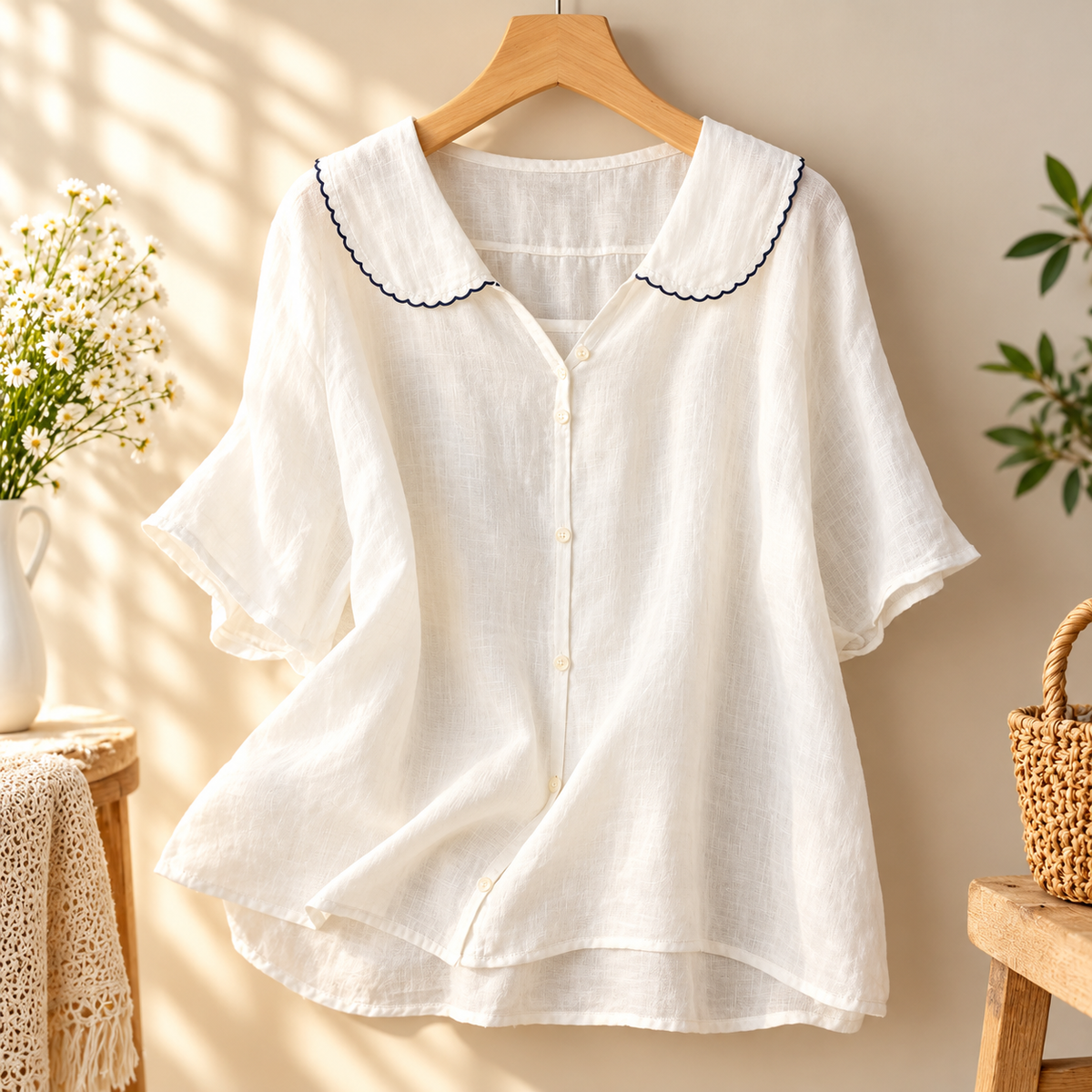 Elodie Linen Flutter Blouse