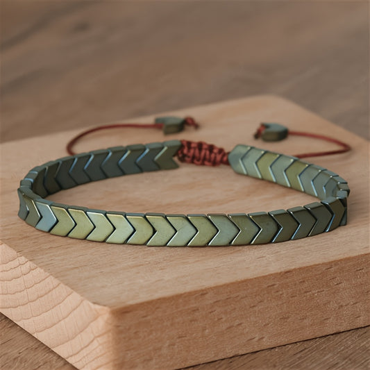 Sage Chevron Beaded Bracelet