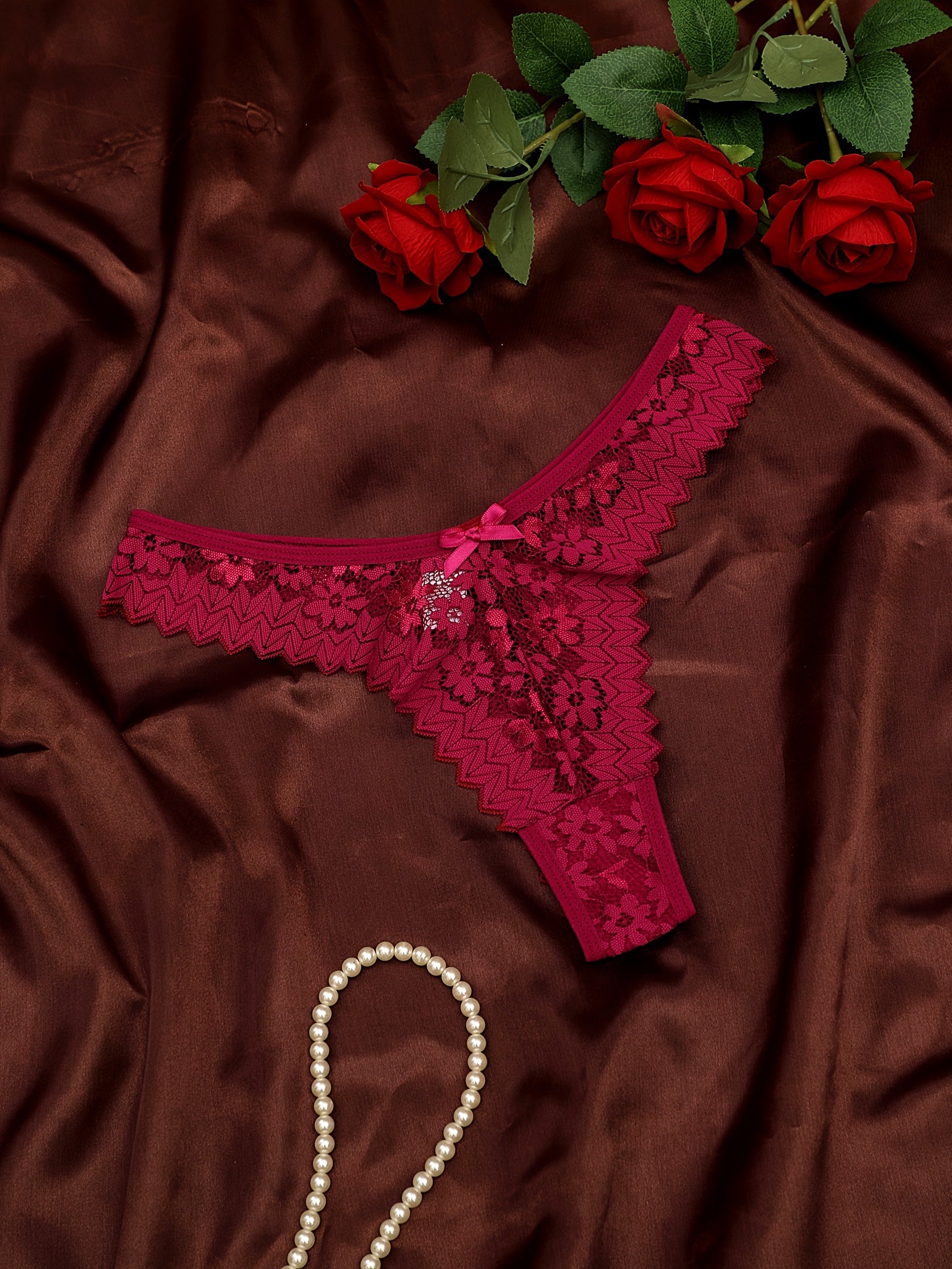 Floral Jacquard Bow Lace Women's Panties